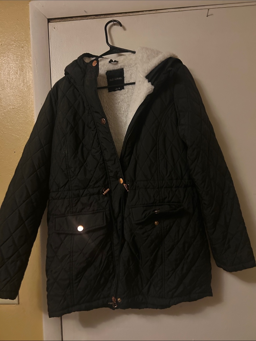 Black Quilted Puffer Jacket with Sherpa Lining